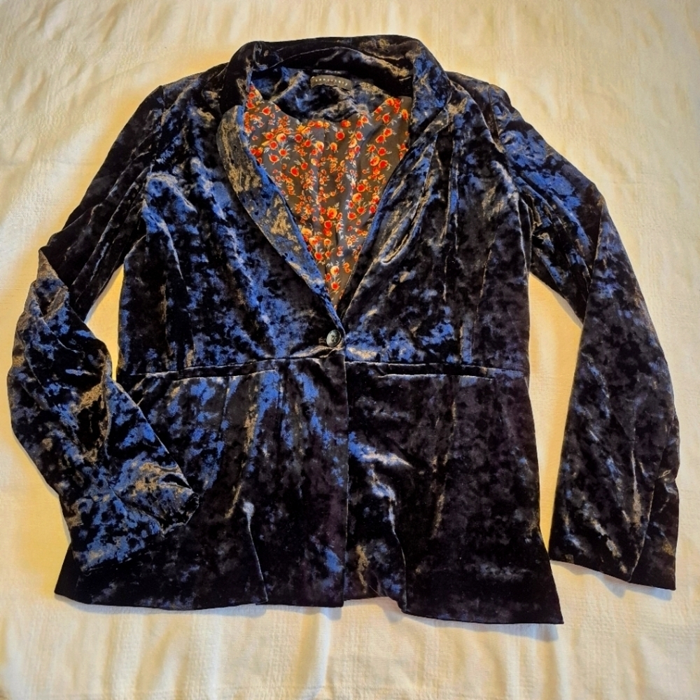 Sanctuary Womens Large Crushed Velvet Blazer Black Boho 70s Hippie Goth